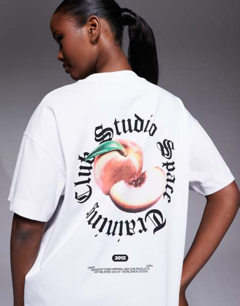 4505 heavyweight cotton oversized T-shirt with peach back print in white - view 1