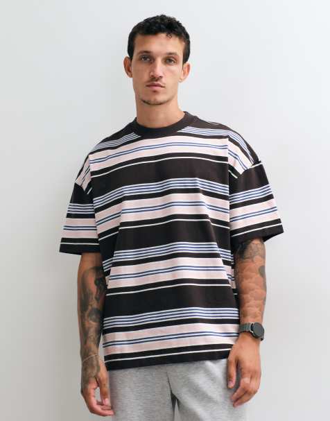 4505 heavyweight cotton oversized t-shirt with quick dry finish in brown stripe - view 1