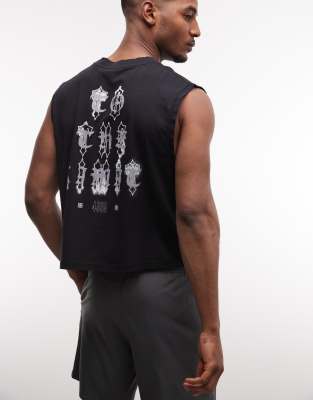 4505 Heavyweight Quick Dry Cropped Cotton Tank With Back Graphic In Black