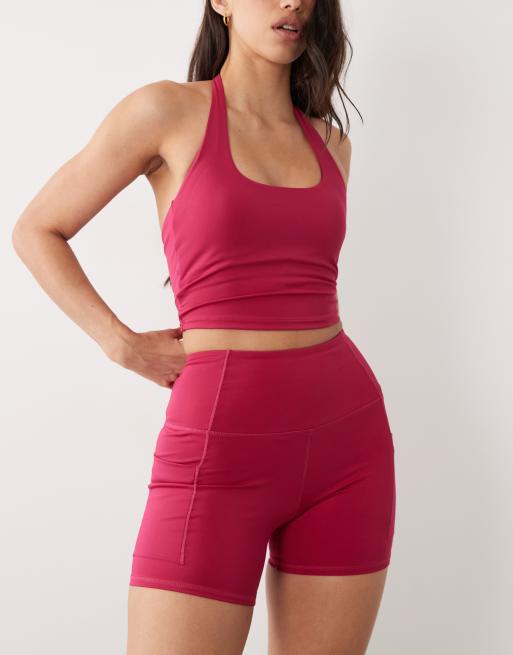 4505 Hourglass active waist snatching high rise 5" legging shorts in pomegranate, 3 of 5