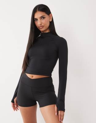 4505 Hourglass - Gerippte Booty-Shorts in Schwarz mit Wickelbund, 3 Zoll Schrittlänge