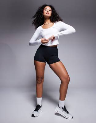 Shop 4505 Hourglass Icon 3 Inch Soft Touch Quick Dry Booty Shorts In Black