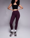 [ASOS] 4505 Hourglass Icon active bum sculpt high waist gym leggings with inner pocket in burgundy-Red 8 Burgundy
