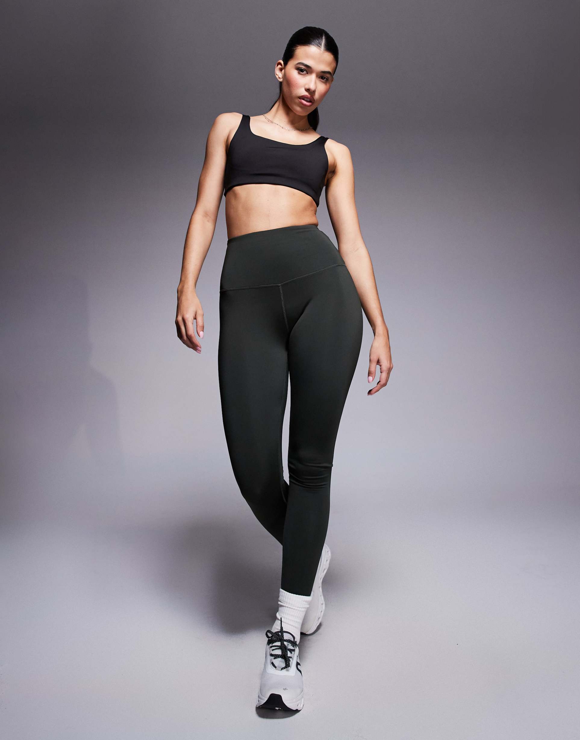 4505 hourglass icon active bum sculpt high waist gym leggings with stash pocket in khaki green