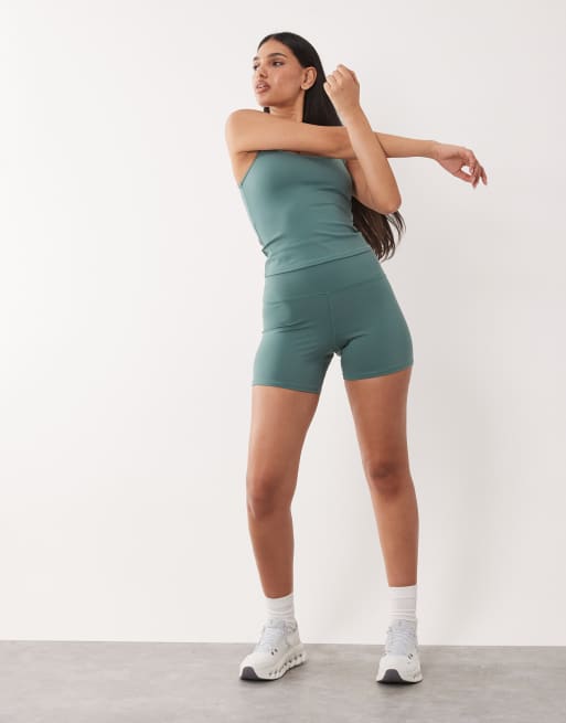 4505 Hourglass Icon active high waist 5 inch legging short with zip phone pocket in sage, 3 of 5