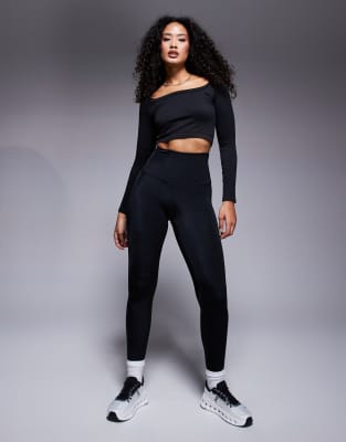 4505 - Hourglass Icon - Gesäßformende Sport-Leggings in hochglänzendem Schwarz mit Innentasche