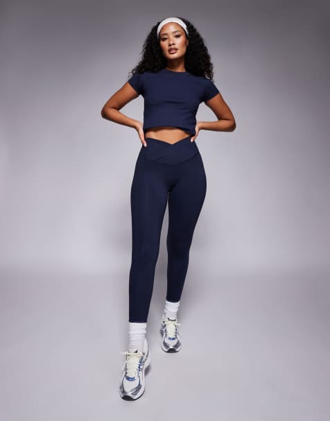 4505 Hourglass – Icon – Marinblå, mjuka yogaleggings med omlottmidja - view 1