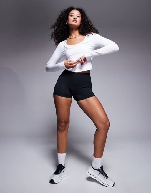 4505 Hourglass Icon soft touch high waist 3 inch booty shorts in black, 2 of 5