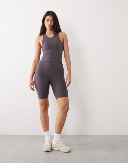 4505 Hourglass Icon soft touch high waist 8 inch legging shorts in storm gray, 2 of 5