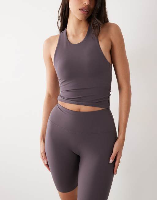 4505 Hourglass Icon soft touch high waist 8 inch legging shorts in storm gray, 3 of 5