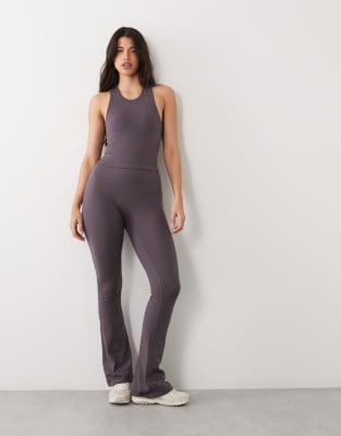 4505 Hourglass Icon Soft Touch High Waist Slim Kick Yoga Leggings In Gray