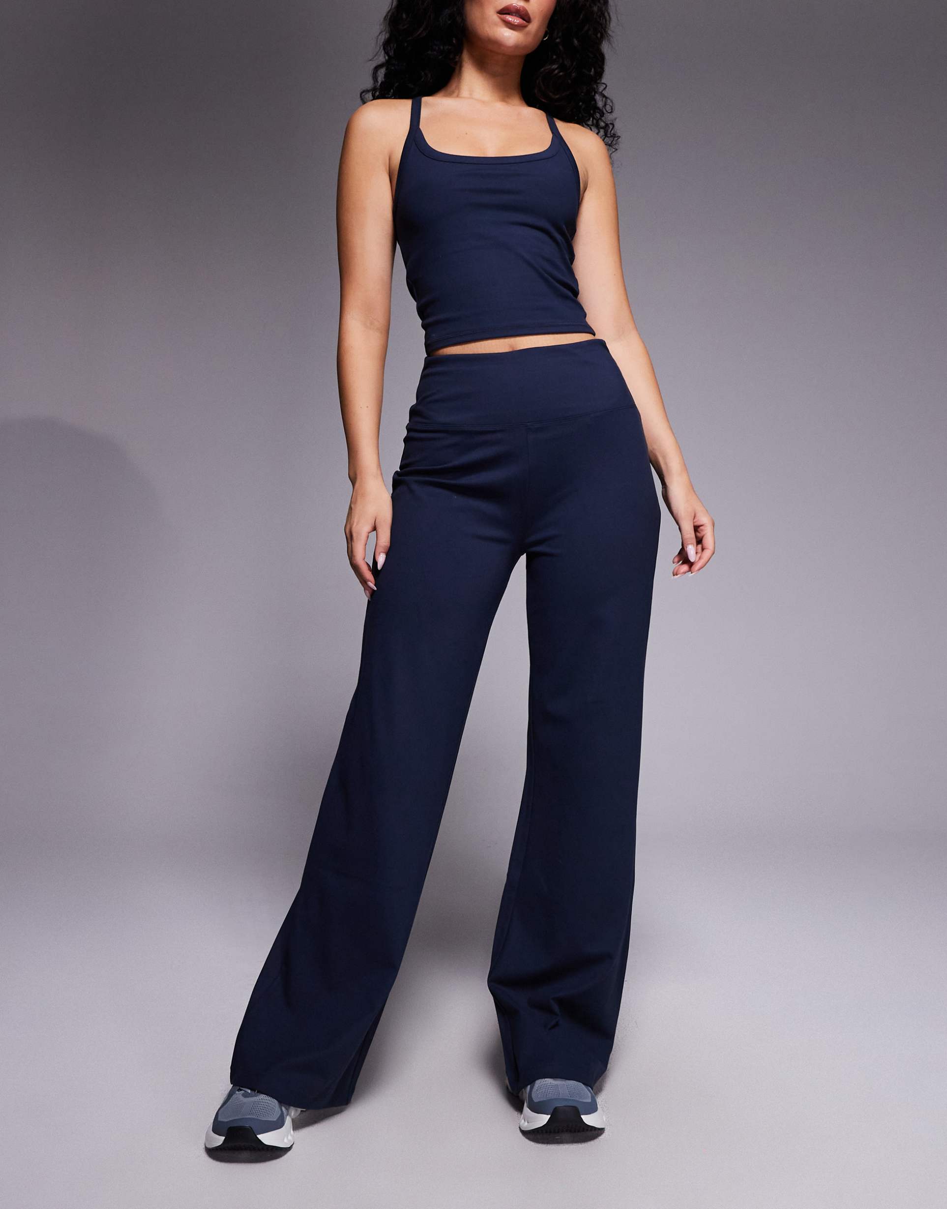 4505 hourglass icon soft touch high waist wide leg dance pants in midnight navy