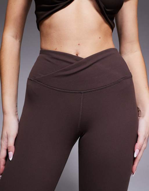 4505 Hourglass Icon soft touch wrap waist slim kick yoga legging in plum chocolate, 3 of 5