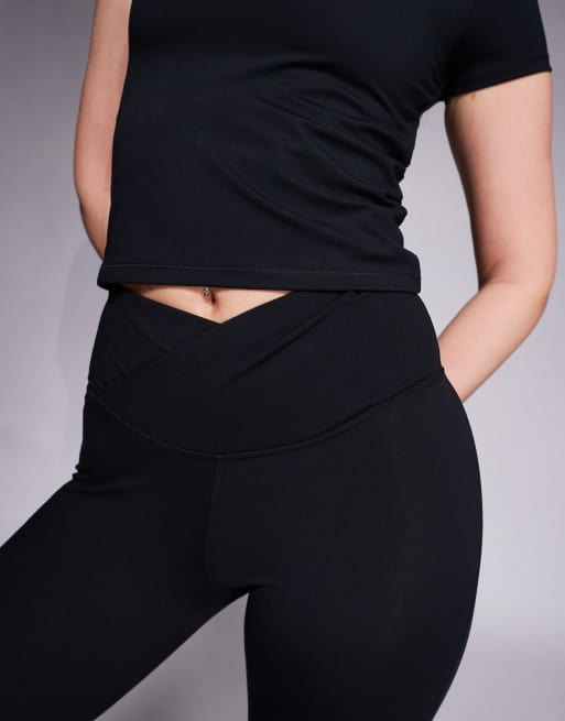 4505 Hourglass Icon soft touch wrap waist slim kick yoga leggings in black, 4 of 5