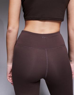 4505 Hourglass Icon Soft Touch Wrap Waist Slim Kick Yoga Leggings In Brown