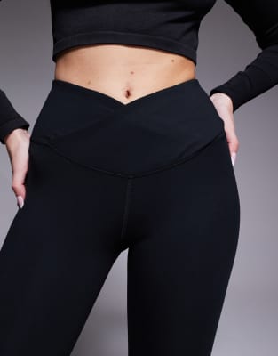 4505 Hourglass Icon Soft Touch Wrap Waist Slim Kick Yoga Leggings In Black
