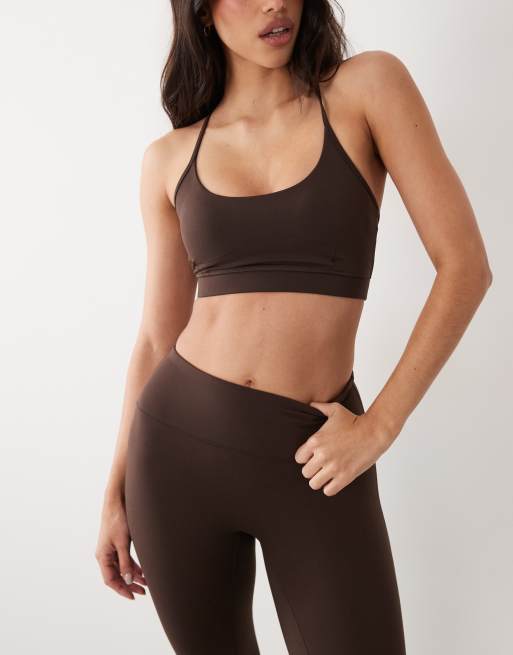4505 - Hourglass Icon - Zachte yogalegging met hoge taille en subtiele flare in chocoladebruin, 3 van 5