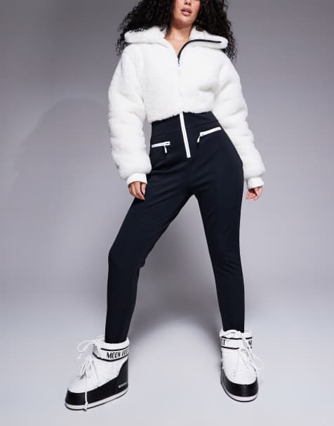 4505 Hourglass Ski suit with faux fur panels and skinny leg in black and white - view 1