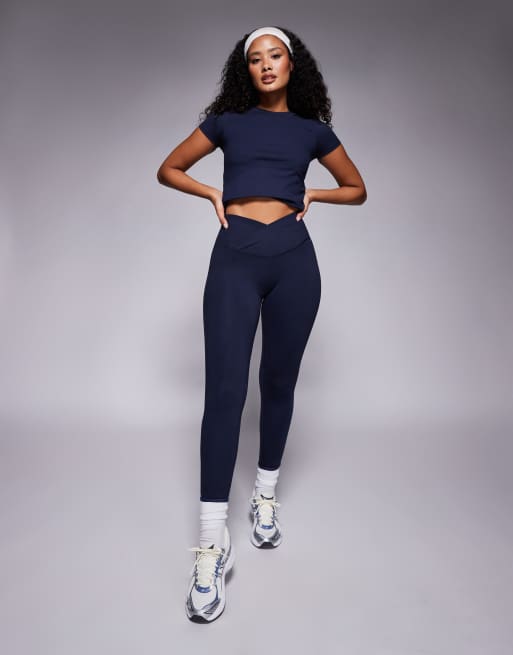 4505 Hourglass soft touch yoga gym leggings with wrap waist in midnight navy 