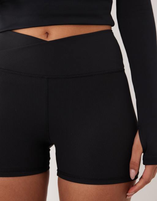 4505 Hourglass - Sorte 8 cm booty-shorts med slå-om-talje i mikro-ribstrik, 4 af 5
