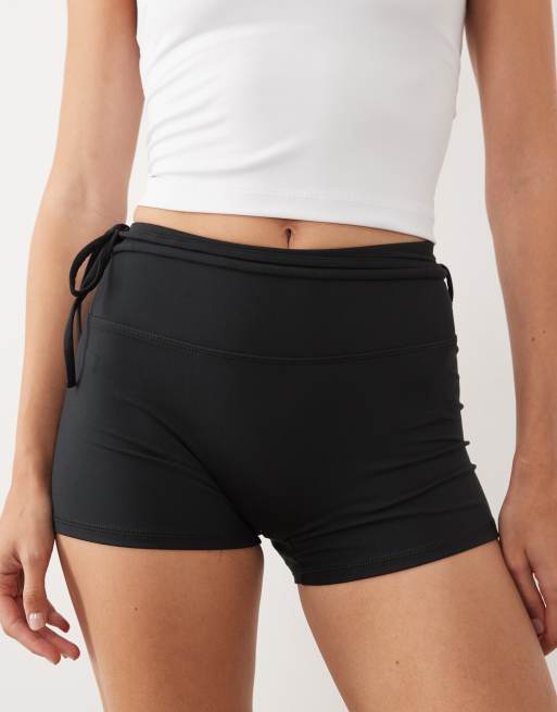 4505 Hourglass - Sorte højtaljede 8 cm booty-shorts med bindebånd i taljen i blødt materiale, 4 af 5
