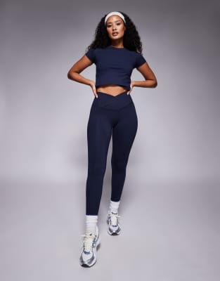 4505 Hourglass - Weiche Leggings für Yoga und Sport in Mitternachts-Marineblau mit Wickelbund