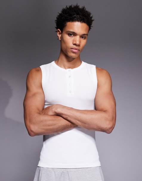 4505 - Hvid henley-overdel i sømløs ribstrik i slim fit - view 1