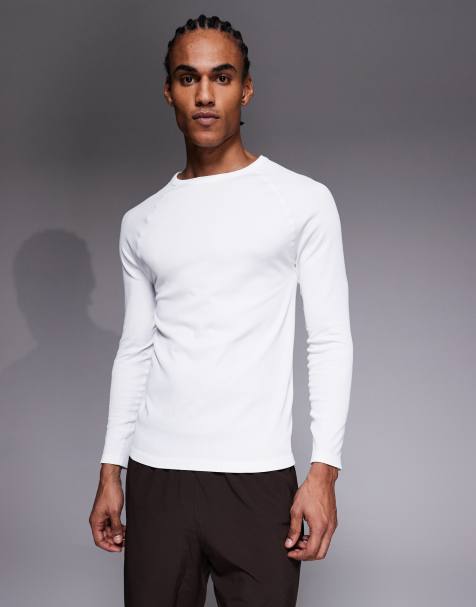 4505 - Hvid langærmet raglan-T-shirt med i sømløst ribstrik i Slim Fit - view 1