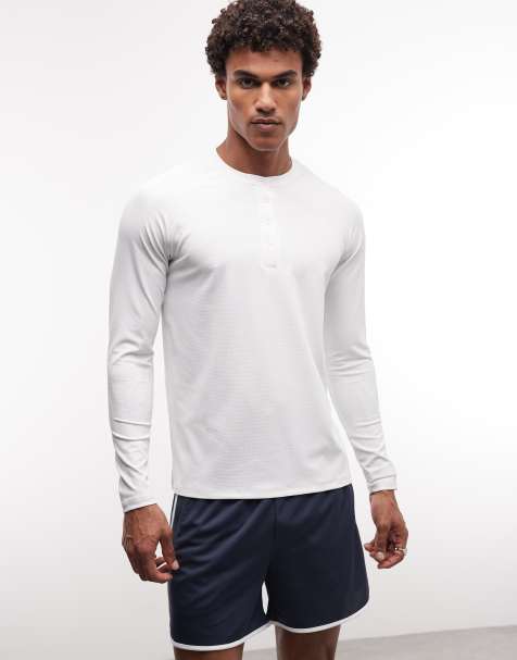 4505 - Hvid let performance-T-shirt i henley-stil med i hurtigttørrende materiale med vaffeltekstur - view 1