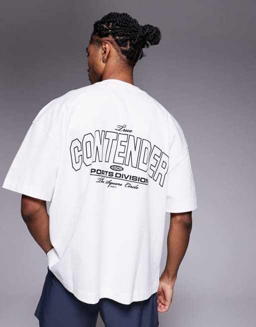 4505 - Hvid oversized hurtigttørrende T-shirt med print på ryggen i kraftig bomuld