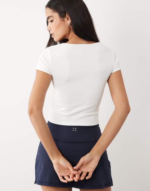 4505 - Hvid performance-T-shirt i materiale med mikroribber og V-hals, 3 af 4