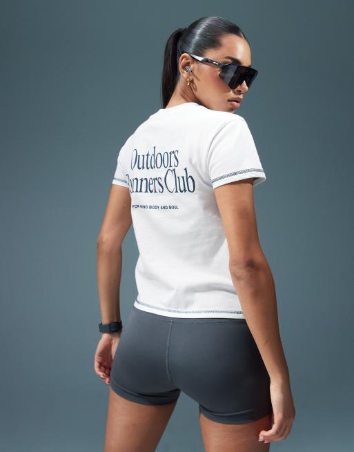 4505 - Hvid T-shirt med print på ryggen i bomuld i firkantet pasform 