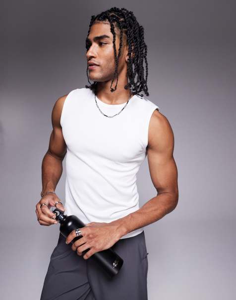 4505 - Hvid trænings-tanktop i sømløs ribstrik i slim fit - view 1