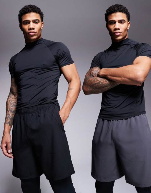 4505 Icon 18cm quick dry training shorts with zip pocket 2 pack in black and charcoal 