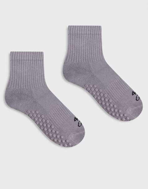 4505 Icon 2 pack non slip grip Pilates crew socks in ash - view 1