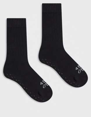 4505 Icon 2 Pack Non Slip Grip Pilates Crew Socks In Black