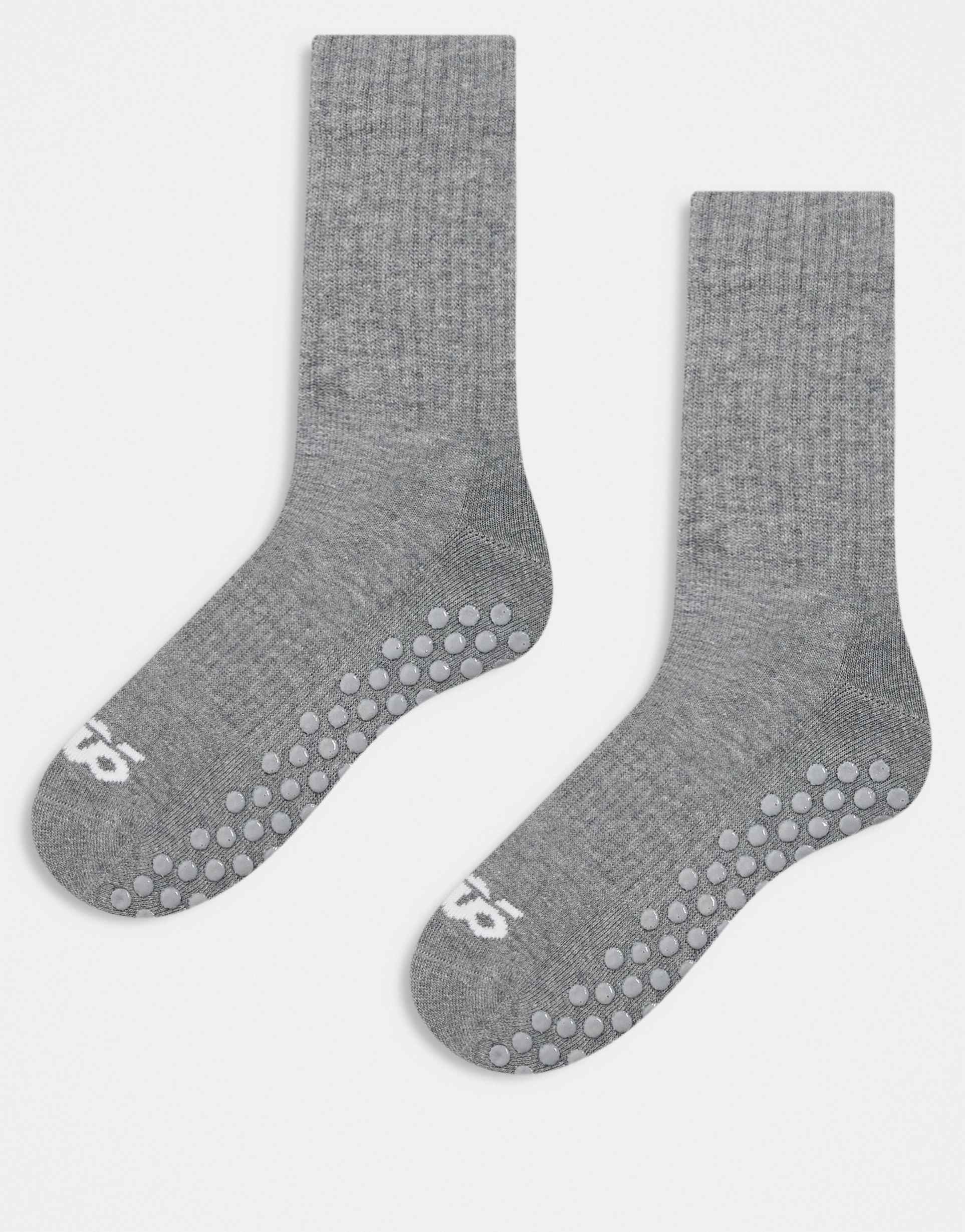 4505 icon 2 pack non slip grip pilates crew socks in heather gray