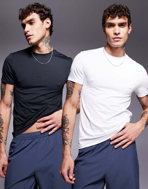 4505 – Icon – 2er-Pack körperbetonte Sport-T-Shirts aus schnell trocknendem Material in Schwarz und Weiß 