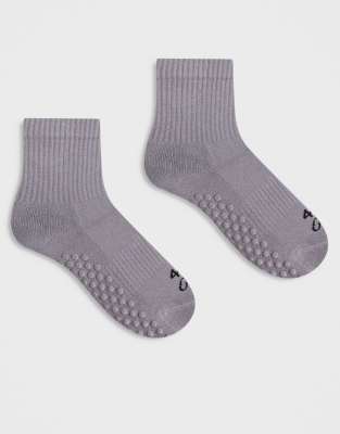 4505 - Icon - 2er-Pack rutschfeste Pilates-Crew-Socken in Aschgrau-Neutral
