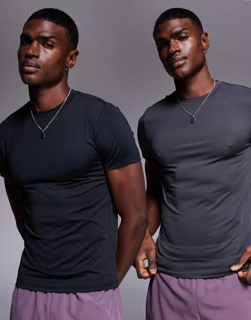 4505 – Icon – 2er-Pack schnell trocknende Sport-Muskelshirts in Schwarz und Anthrazit mit Markenlogo