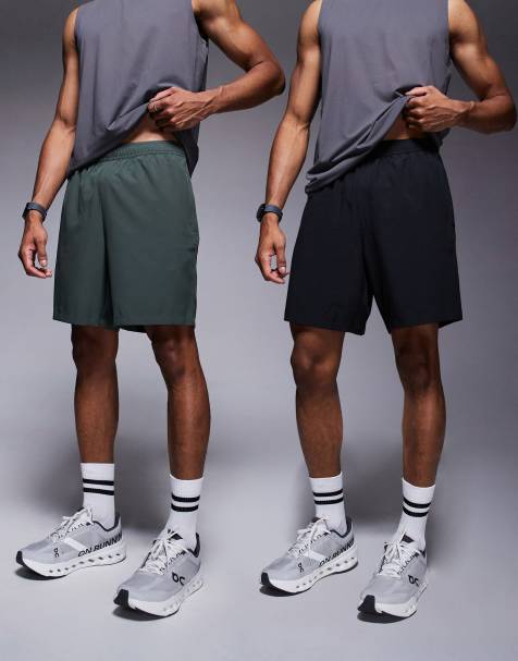 4505 – Icon – 2er-Pack schnell trocknende Trainingsshorts in Schwarz und Deep Khaki mit Reißverschluss-Tasche, 13 cm Schrittlänge - view 1