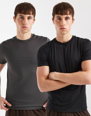 Icon - 2er-Pack schnelltrocknende Baselayer-Sport-T-Shirts in Schwarz und Anthrazit mit körperbetontem Schnitt-Bunt Bunt S