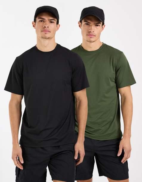 4505 – Icon – 2er-Pack Sport-T-Shirts aus schnelltrocknendem Netzstoff in Schwarz und Khaki - view 1