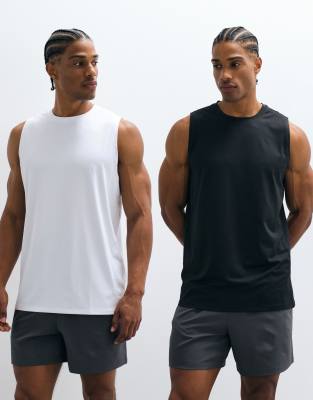 Icon - 2er-Packs Sport-Tanktops aus schnelltrocknendem Netzstoff in Schwarz und Weiß-Bunt Bunt 2XL