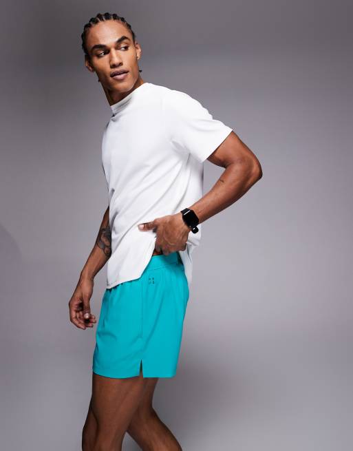 4505 Icon 3 inch quick dry running shorts with back phone pocket in bright turquoise, 2 of 5