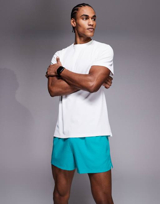 4505 Icon 3 inch quick dry running shorts with back phone pocket in bright turquoise, 3 of 5