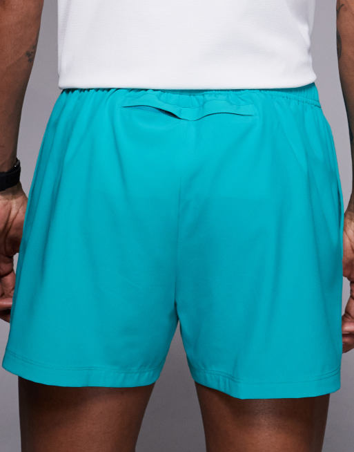 4505 Icon 3 inch quick dry running shorts with back phone pocket in bright turquoise, 5 of 5