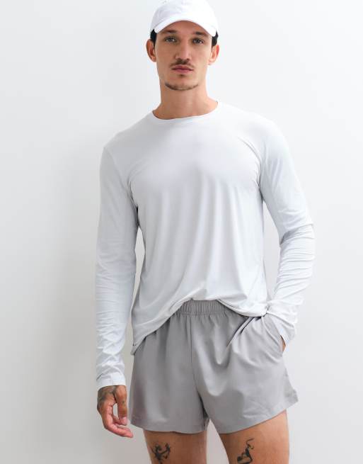 4505 Icon 3 inch quick dry running shorts with back phone pocket in light gray, 5 of 5