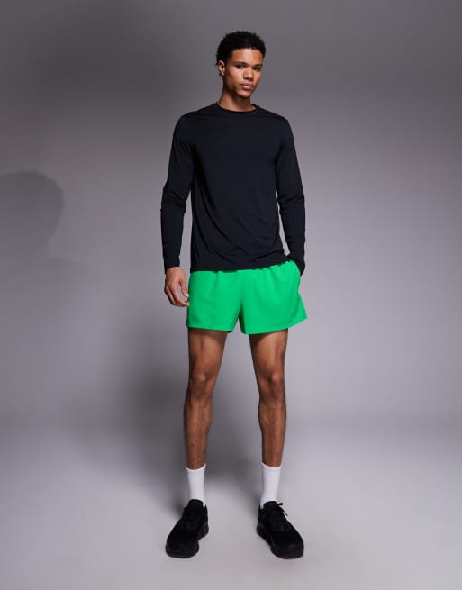 4505 Icon 3 inch quick dry running shorts with back phone pocket in neon green, 2 of 5