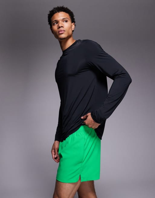 4505 Icon 3 inch quick dry running shorts with back phone pocket in neon green, 3 of 5
